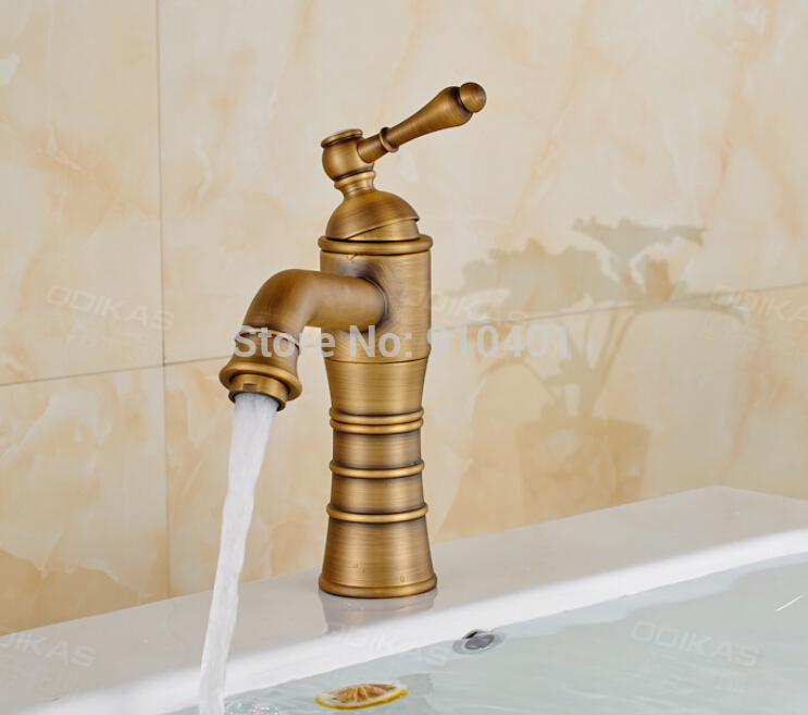 Wholesale And Retail Promotion Antique Brass Bathroom Basin Faucet Single Handle Sink Mixer Tap Deck Mounted