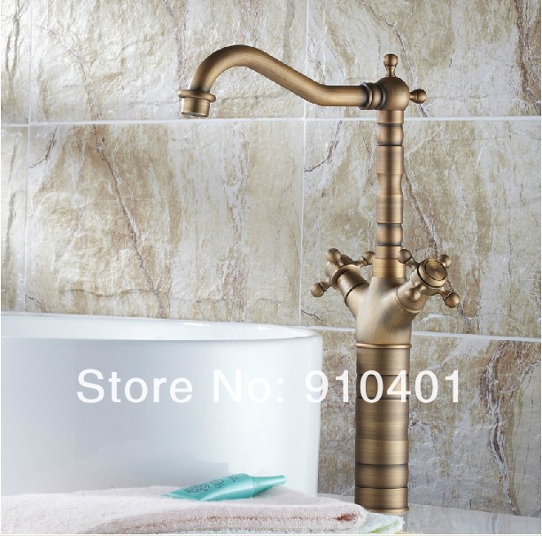 Wholesale And Retail Promotion Antique Brass Bathroom Basin Faucet Tall Style Vanity Sink Mixer Tap Dual Handle