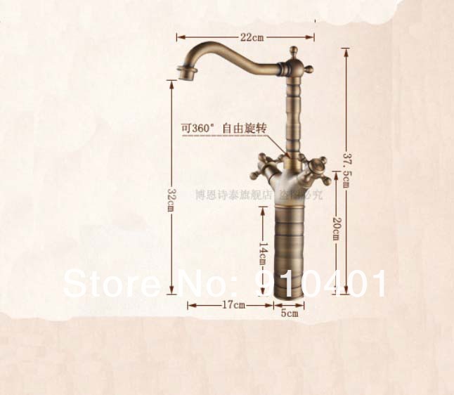 Wholesale And Retail Promotion Antique Brass Bathroom Basin Faucet Tall Style Vanity Sink Mixer Tap Dual Handle