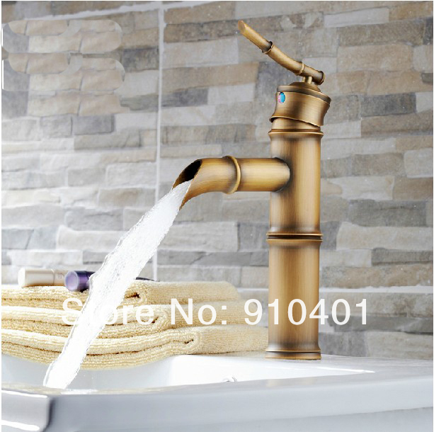 Wholesale And Retail Promotion Antique Brass Deck Mounted Bathroom Bamboo Basin Faucet Single Handle Mixer Tap