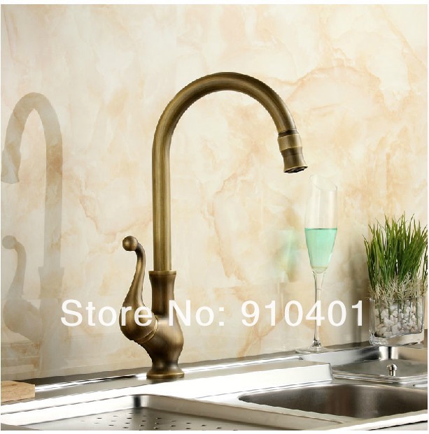 Wholesale And Retail Promotion Antique Brass Swivel Spout Kitchen Faucet Single Handle Vessel Sink Mixer Tap