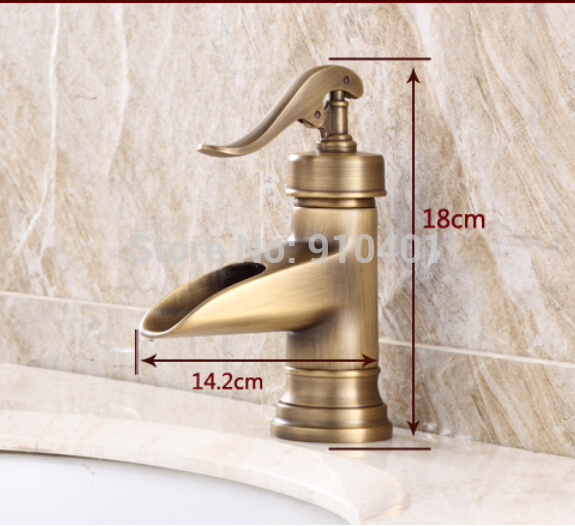 Wholesale And Retail Promotion Antique Brass Waterfall Bathroom Basin Faucet Deck Mounted Vanity Sink Mixer Tap