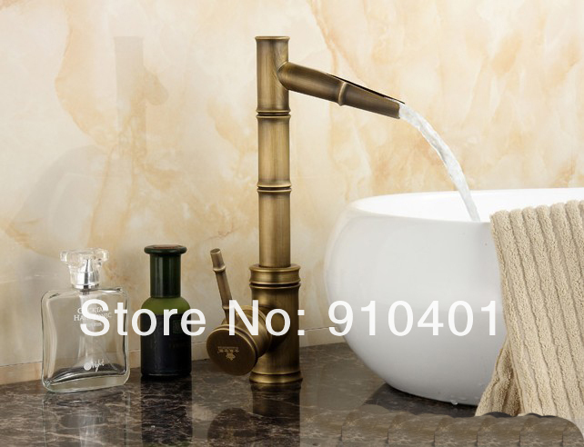 Wholesale And Retail Promotion  Antique Brass Waterfall Bathroom Basin Faucet Single Handle Vanity Sink Mixer