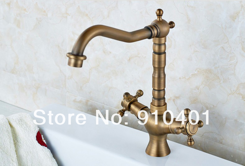 Wholesale And Retail Promotion Antique Bronze Bathroom Basin Faucet Dual Handles Sink Mixer Tap Swivel Spout