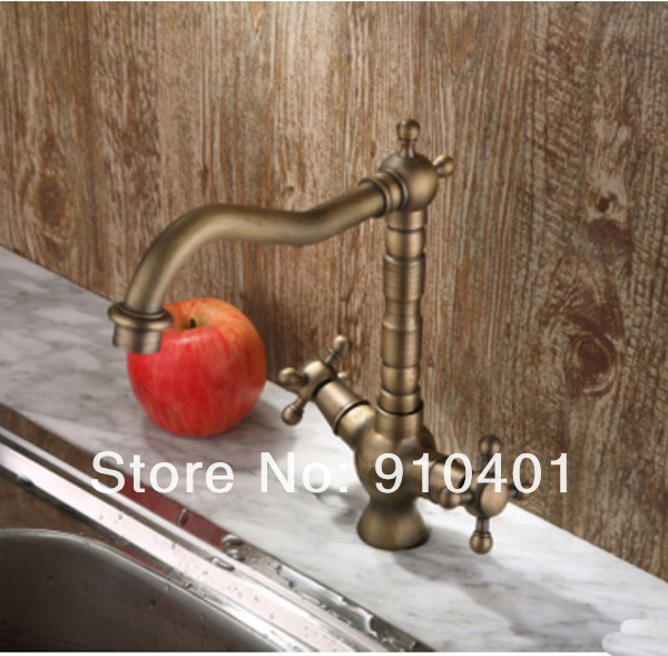 Wholesale And Retail Promotion Antique Bronze Kitchen Bar Sink Faucet Vessel Mixer Tap Two Handles Swivel Spout