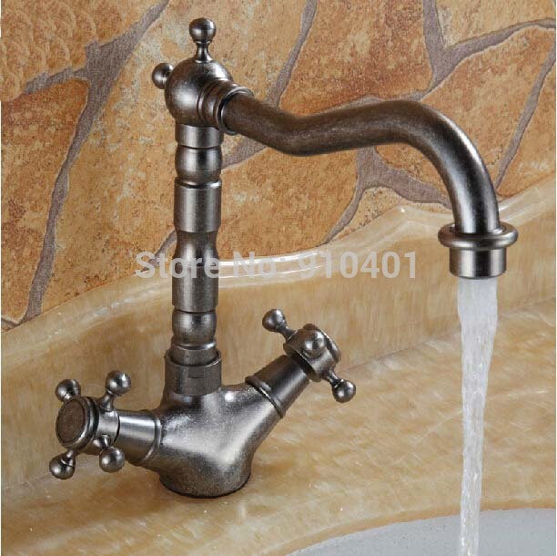 Wholesale And Retail Promotion Antique Deck Mounted Bathroom Basin Faucet Dual Handles Vanity Sink Mixer Tap