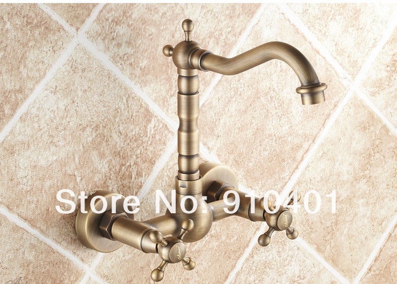 Wholesale And Retail Promotion Antique brass Wall Mounted Bathroom Sink Faucet Kitchen Mixer Tap Swivel Spout