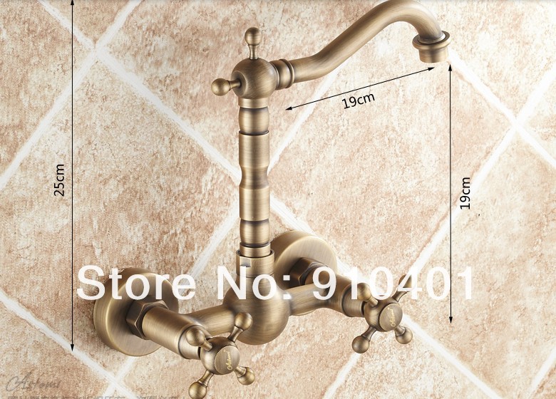 Wholesale And Retail Promotion Antique brass Wall Mounted Bathroom Sink Faucet Kitchen Mixer Tap Swivel Spout