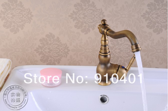 Wholesale And Retail Promotion Deck Mounted Antique Brass Bathroom Basin Faucet Single Handle Sink Mixer Tap