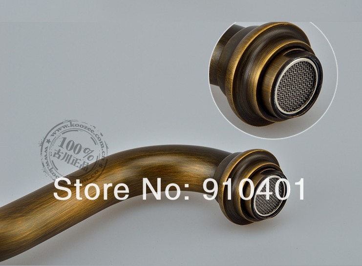 Wholesale And Retail Promotion Deck Mounted Widespread Antique Brass Bathroom Basin Faucet Dual Handles Mixer