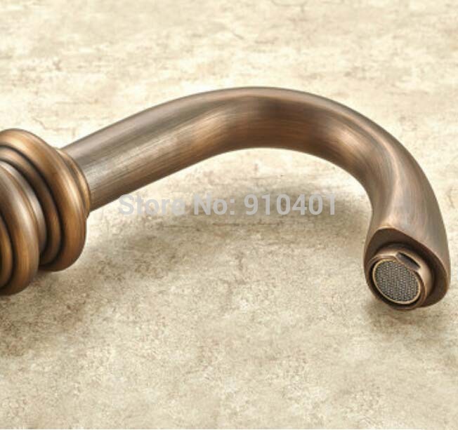 Wholesale And Retail Promotion Euro Antique Brass Widespread Bathroom Faucet Dual Handles Vanity Sink Mixer Tap