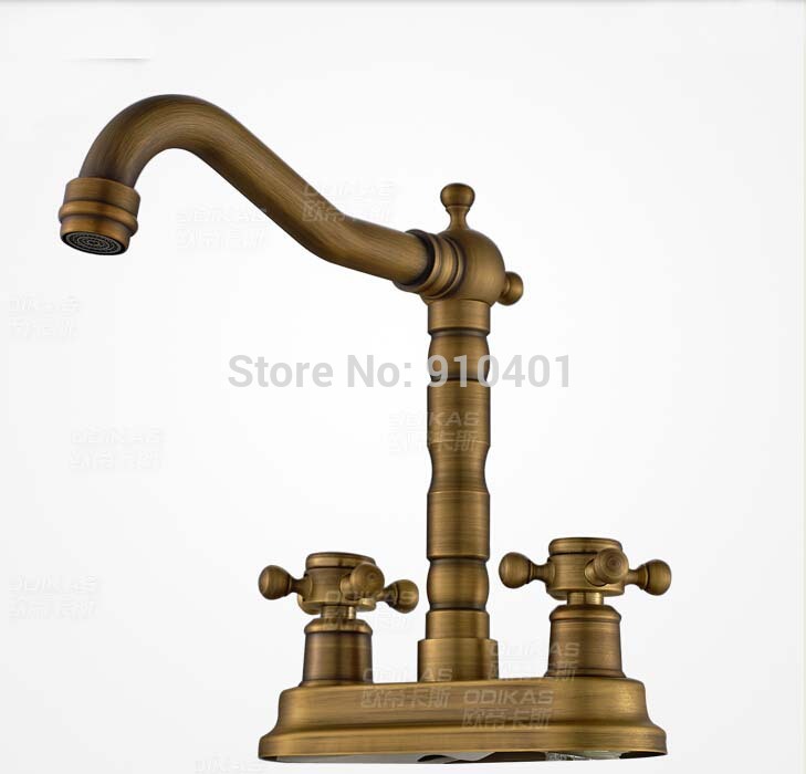 Wholesale And Retail Promotion Luxury 4" Antique Brass Bathroom Basin Faucet Dual Handles Vanity Sink Mixer Tap