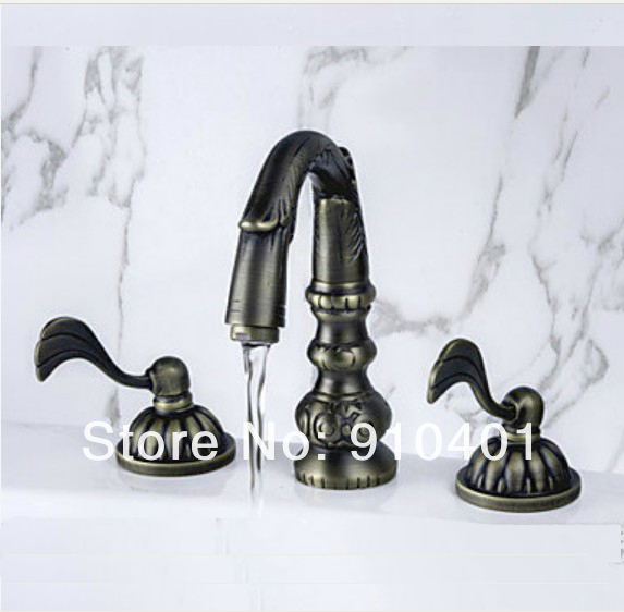 Wholesale And Retail Promotion Luxury Deck Mounted Antique Bronze Bathroom Basin Faucet Dual Handles Mixer Tap