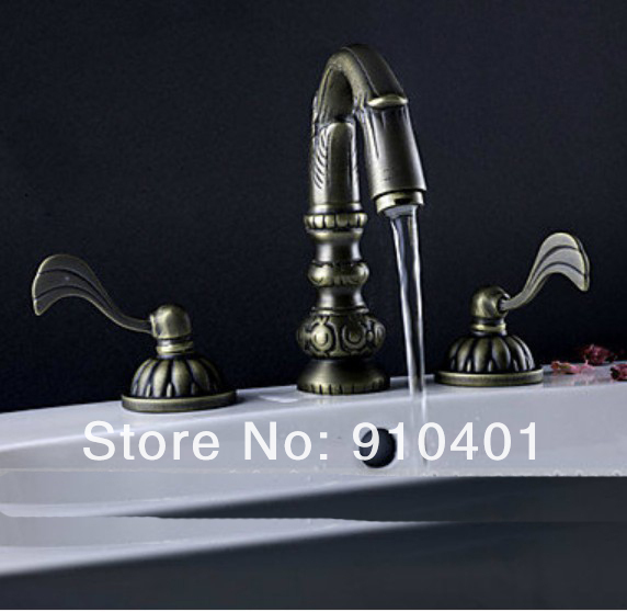 Wholesale And Retail Promotion Luxury Deck Mounted Antique Bronze Bathroom Basin Faucet Dual Handles Mixer Tap