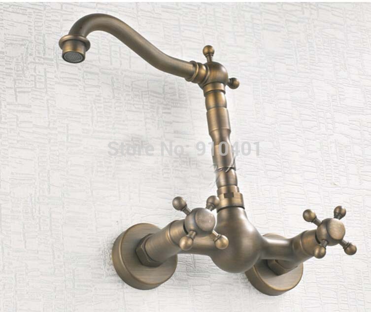 Wholesale And Retail Promotion Modern Antique Brass Bathroom Basin Faucet Wall Mounted Kitchen Sink Mixer Tap