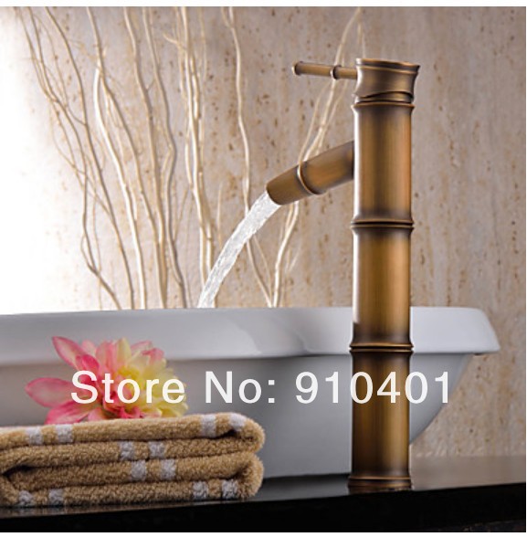 Wholesale And Retail Promotion NEW Antique Brass Bathroom Bamboo Faucet Waterfall Single Handle Sink Mixer Tap