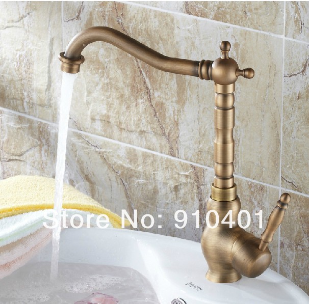Wholesale And Retail Promotion NEW Antique Brass Bathroom Basin Sink Faucet Swivel Spout Dual Handles Mixer Tap