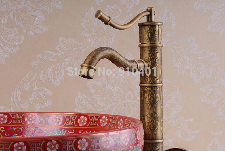 Wholesale And Retail Promotion NEW Antique Brass Tall Bathroom Basin Faucet Flower Carved Vanity Sink Mixer Tap