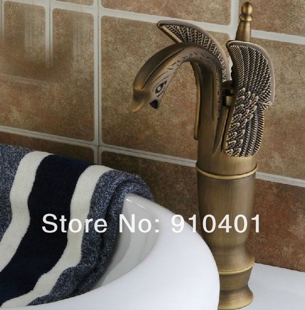 Wholesale And Retail Promotion NEW Euro Antique Brass Tall Bathroom Basin Faucet Single Handle Sink Mixer Tap