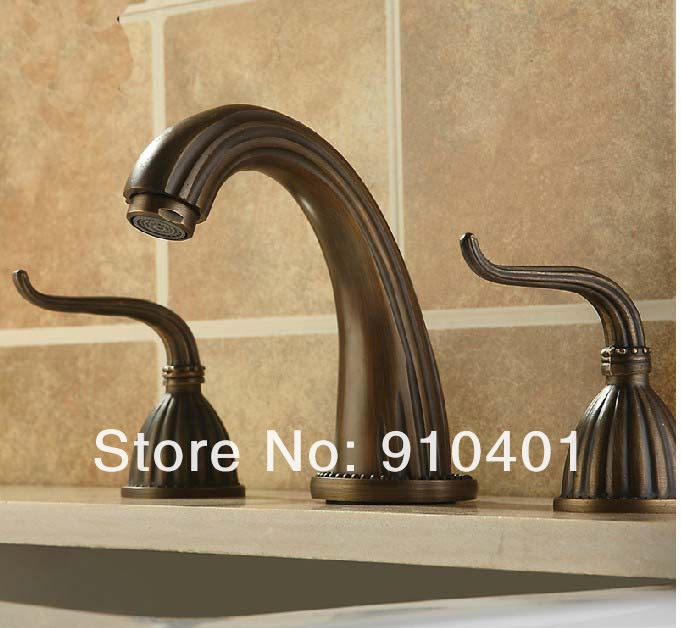 Wholesale And Retail Promotion NEW Euro Style Antique Brass Bathroom Basin Faucet Dual Handles Sink Mixer Tap