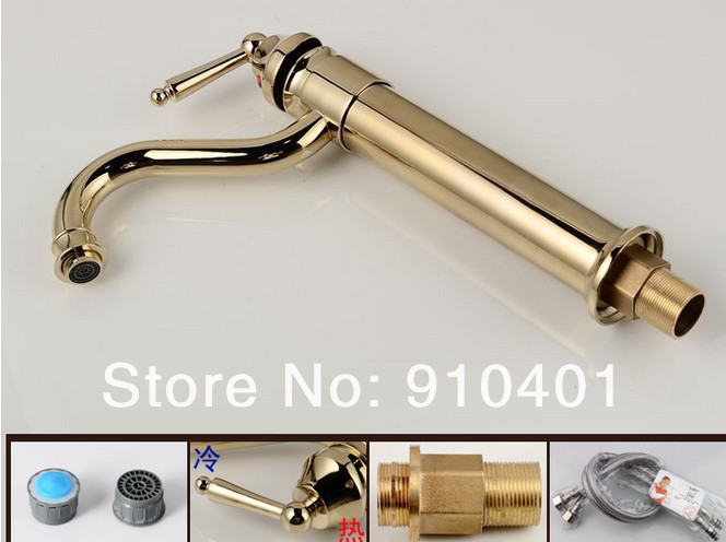 Wholesale And Retail Promotion  Polished Golden Finish Bathroom Basin Faucet Swivel Spout Vanity Sink Mixer Tap