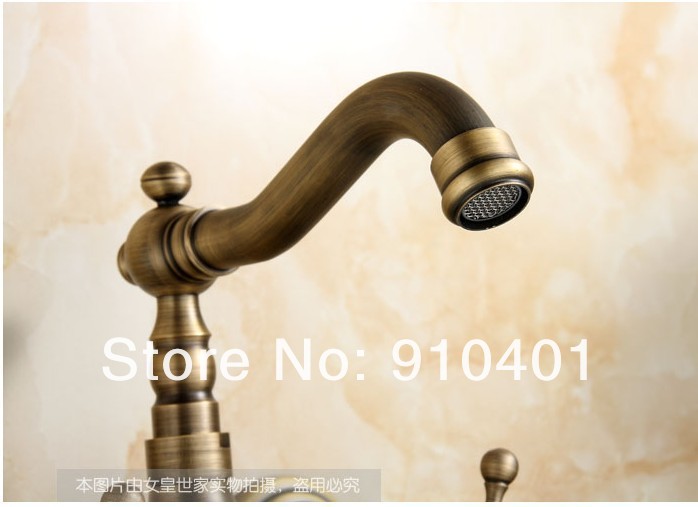 Wholesale And Retail Promotion Wall Mounted Antique Brass Bathroom Basin Faucet Dual Cross Handles Mixer Tap
