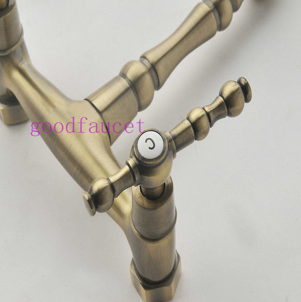 Wholesale And Retail Promotion Wall Mounted Antique Bronze Kitchen Mixer Tap Bathroom Sink Faucet Dual Handles
