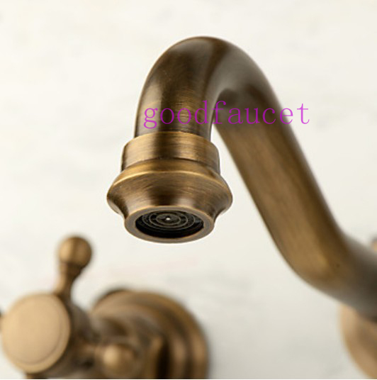 Wholesale And Retail PromotionAntique Brass Lavatory Bathroom Vanity Faucet Wall Mounted Basin Sink Mixer Tap