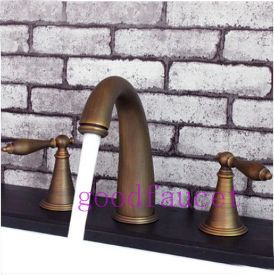 Wholesale And Retail antique bronze bathroom basin faucet dual handles bath tub faucet deck mounted sink mixer tap