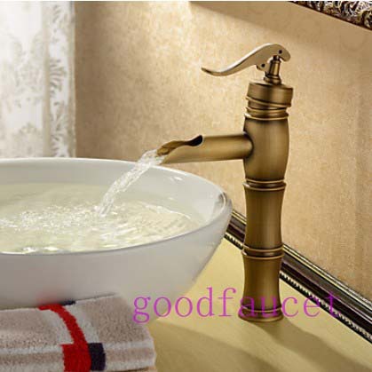 wholesale / retail Water Pump Style Antique Brass Bathroom Basin Faucet Deck Mount Vessel Mixer Tap Single Handle
