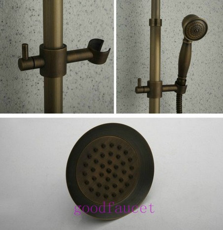 Antique Brass Rainfall Shower Set Faucet Mixer Tap With Tub Faucet Dual Ceramic Handles Telephone Spray