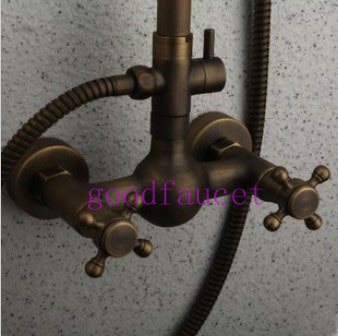 Antique bronze shower set faucet bathroom shower with dual cross handles wall mounted