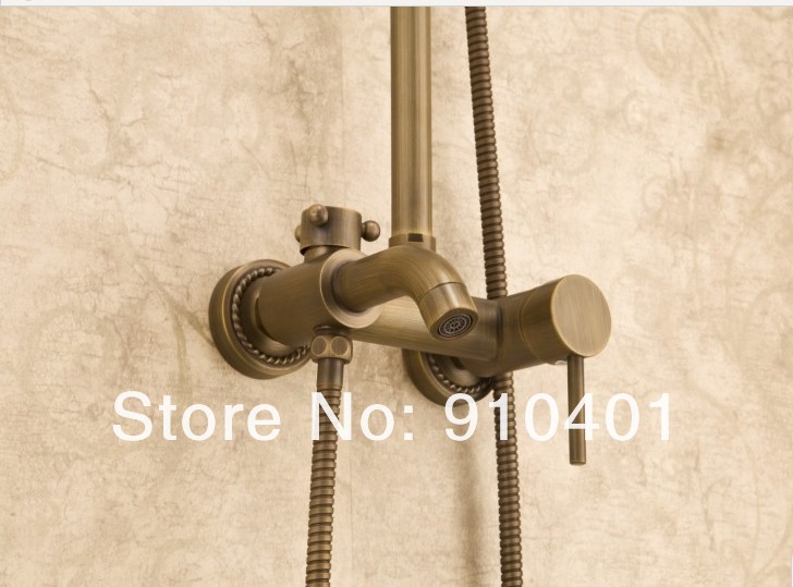 Wholdsale And Retail Promotion NEW Antique Brass Wall Mounted Bathtub Shower Faucet Set 8" Rainfall Shower Head