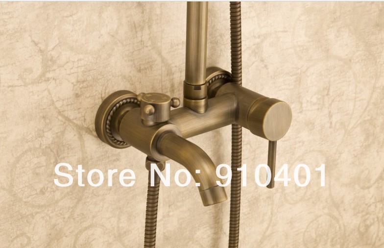 Wholdsale And Retail Promotion NEW Antique Brass Wall Mounted Bathtub Shower Faucet Set 8" Rainfall Shower Head