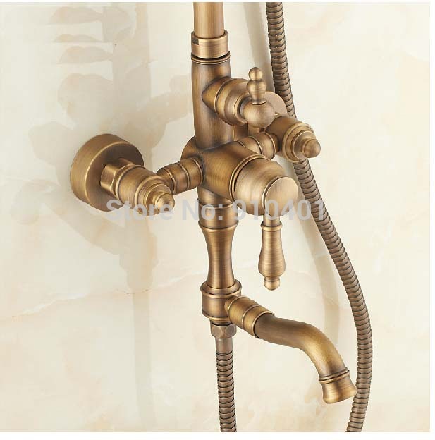 Wholesale And Retail Promotion Antique Brass 8" Rain Shower Faucet Set Single Handle Tub Mixer Tap Hand Shower