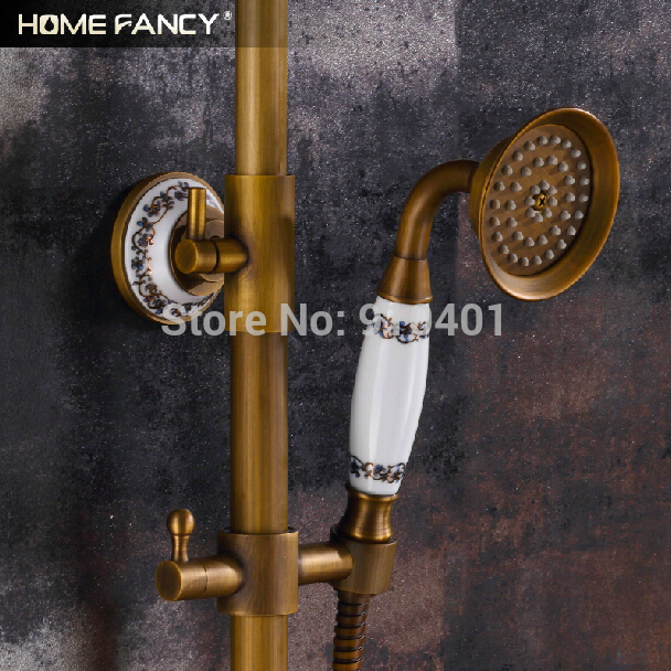 Wholesale And Retail Promotion Antique Brass Ceramic Base 8" Rain Shower Faucet Set Tub Mixer Tap Single Handle