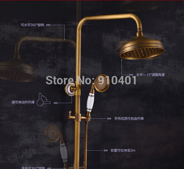 Wholesale And Retail Promotion Antique Brass Ceramic Base 8" Rain Shower Faucet Set Tub Mixer Tap Single Handle