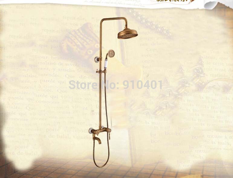 Wholesale And Retail Promotion Antique Brass Exposed Wall Mounted Rain Shower Faucet Swivel Spout Mixer Tap