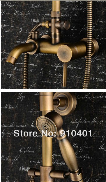 Wholesale And Retail Promotion  Antique Brass Wall Mount Rain Shower Faucet Set Bathtub Mixer Tap Shower Column
