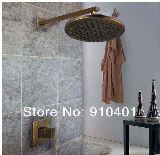 Wholesale And Retail Promotion Antique Brass Wall Mounted 8" Round Rain Shower Faucet Set Single Handle Mixer