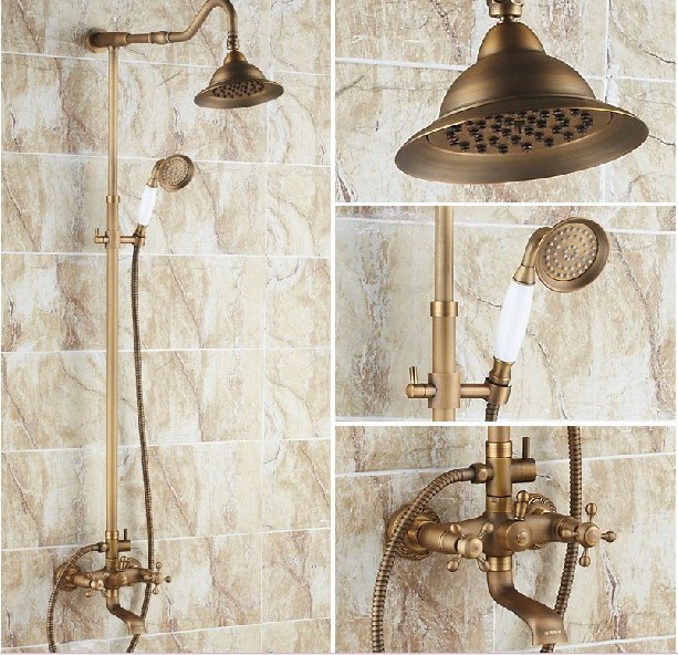 Wholesale And Retail  Promotion  Bathroom Luxury Antique Brass Shower Faucet Tub Mixer Tap Shower Set Dual Handle