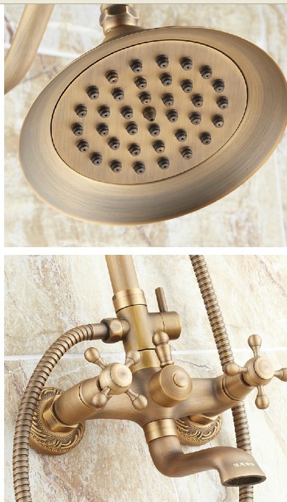 Wholesale And Retail  Promotion  Bathroom Luxury Antique Brass Shower Faucet Tub Mixer Tap Shower Set Dual Handle