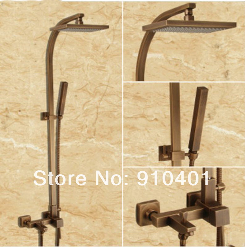 Wholesale And Retail Promotion  Luxury Antique Brass 8"Square Rain Shower Faucet Bathtub Mixer Tap Shower Column