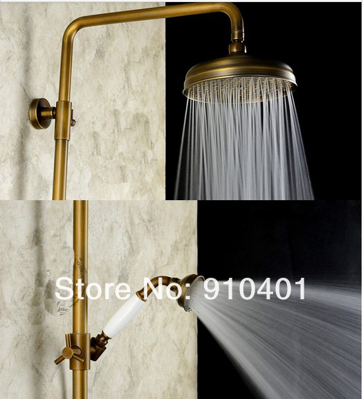 Wholesale And Retail Promotion Luxury Antique Brass Wall Mounted 8" Rain Shower Set Faucet Ceramic Hand Shower