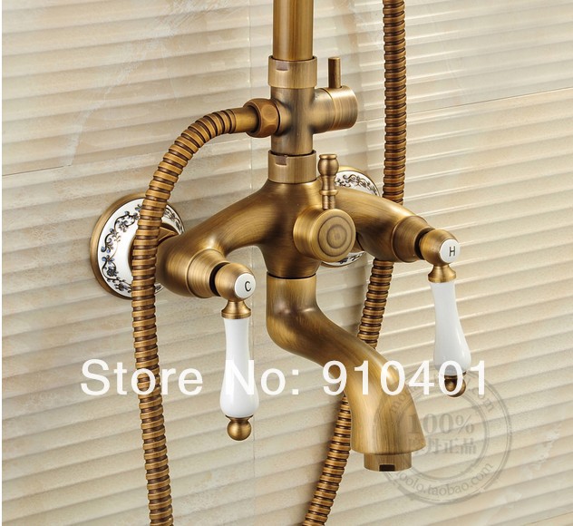 Wholesale And Retail Promotion Luxury Antique Brass Wall Mounted Shower Set 8" Rain Shower Head Tub Mixer Tap