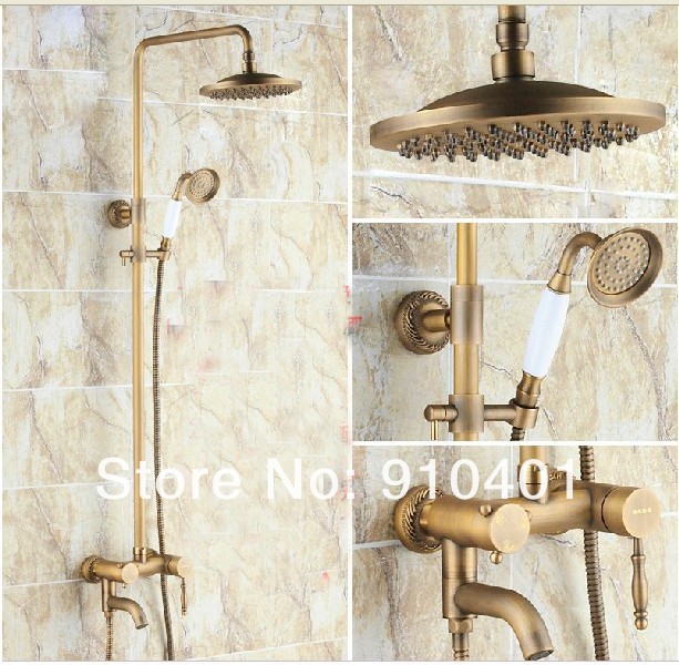 Wholesale And Retail Promotion Luxury Wall Mounted 8" Rain Antique Brass Shower Faucet Set Bathtub Mixer Tap