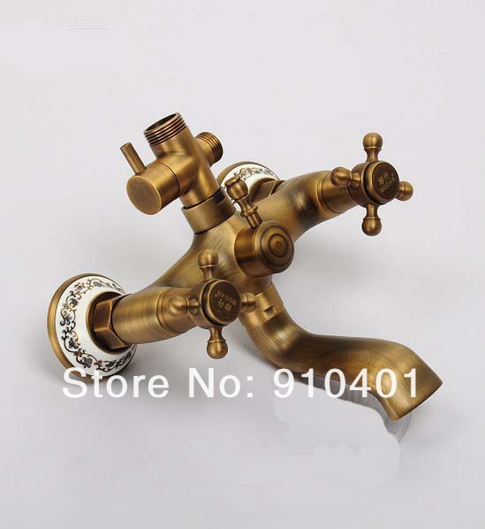 Wholesale And Retail Promotion Luxury Wall Mounted Antique Brass Bathroom Shower Faucet Dual Cross Handles Tap