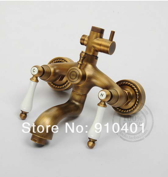Wholesale And Retail Promotion Luxury Wall Mounted Antique Brass Bathroom Shower Faucet Set Tub Mixer 2 Handles