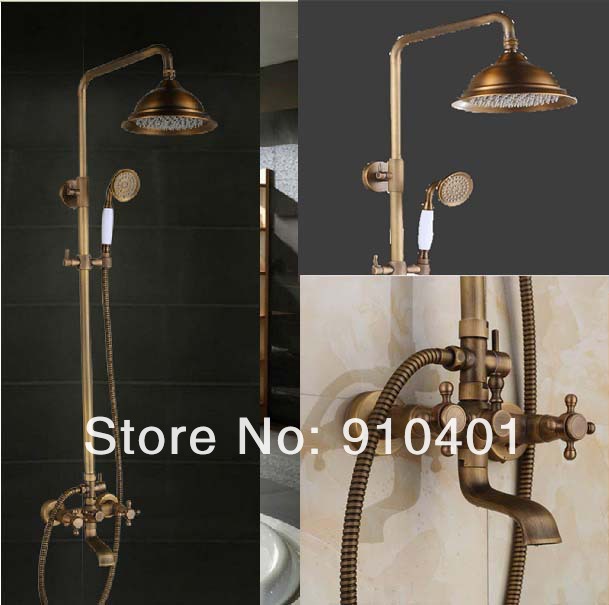Wholesale And Retail Promotion Modern Antique Brass Bathroom Tub Faucet 8" Rain Shower Faucet Set Dual Handles