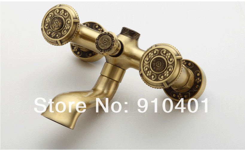 Wholesale And Retail Promotion NEW Antique Brass Bathroom Rain Shower Faucet Set Bathtub Mixer Tap Dual Handles